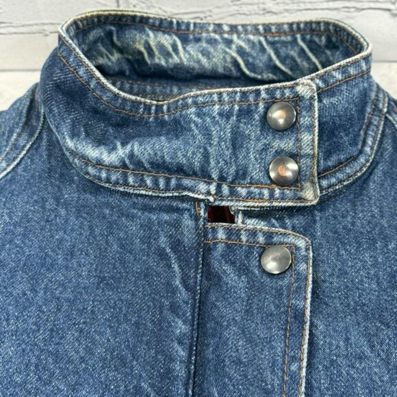 Vintage Learsi Tartan Lined Denim Jacket Unisex M Blue Jean Snap Zip Flannel - Picture 8 of 12